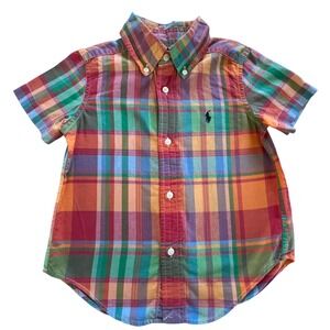 Ralph Lauren Kids Plaid Button Down Shirt Short Sleeve 2T Colorful Resort Preppy